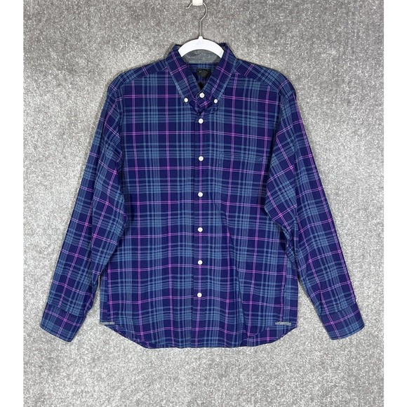 J Crew Tartan Plaid Long Sleeve Button Down Shirt Mens Size Medium Blue Pink - Picture 1 of 9
